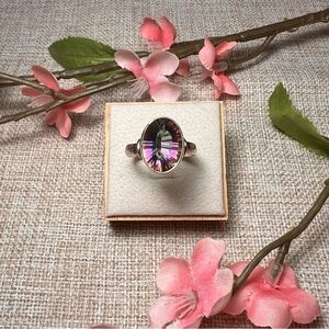 SZ 9 |  925 Sterling Silver Vintage Solitaire Ring with Large Mystic Topaz Stone